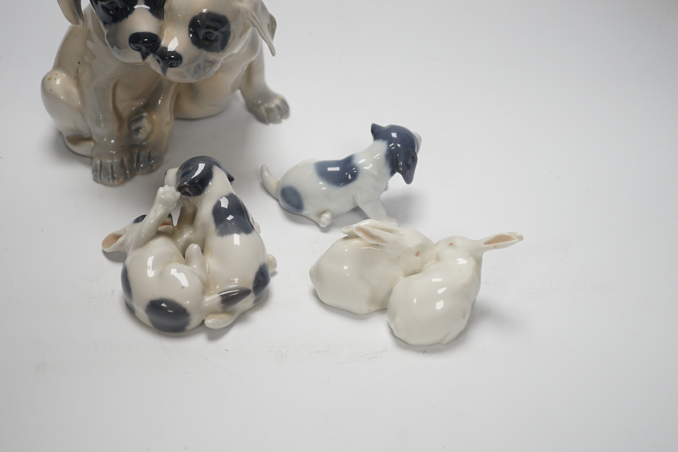 Four Royal Copenhagen animals, dogs and rabbits, tallest 15cm